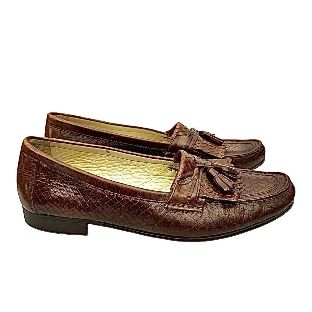 Johnston & Murphy Woven Top Kilt Tassel Leather Loafers Men’s 8.5M Italy